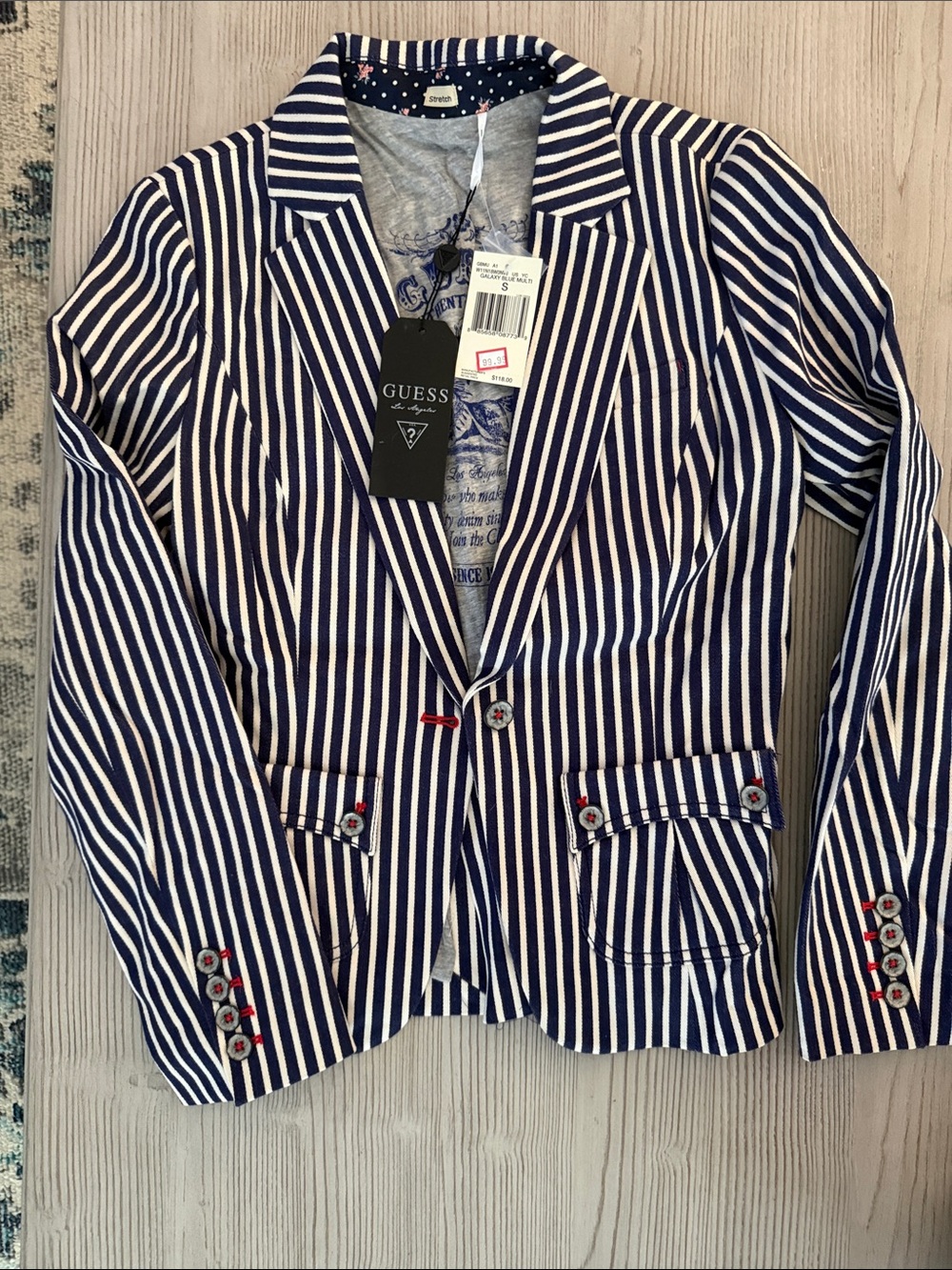 GUESS women’s Navy & White Striped Blazer
